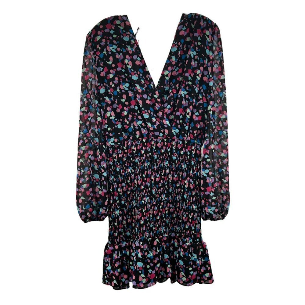 Henry Women's V-Neck Long Sleeve Smocked Dress Size Medium Low Tie Back New